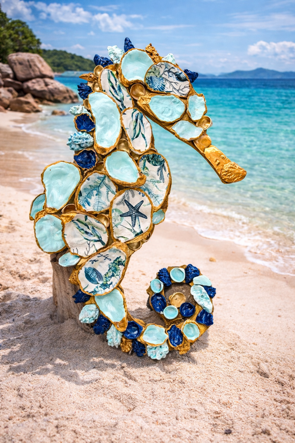Coastal Oyster Shell Seahorse wall hanging