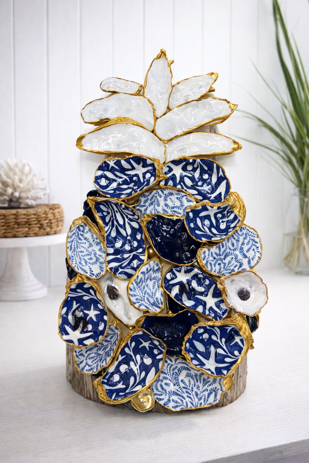 Navy & White oyster shell Pineapple wall hanging
