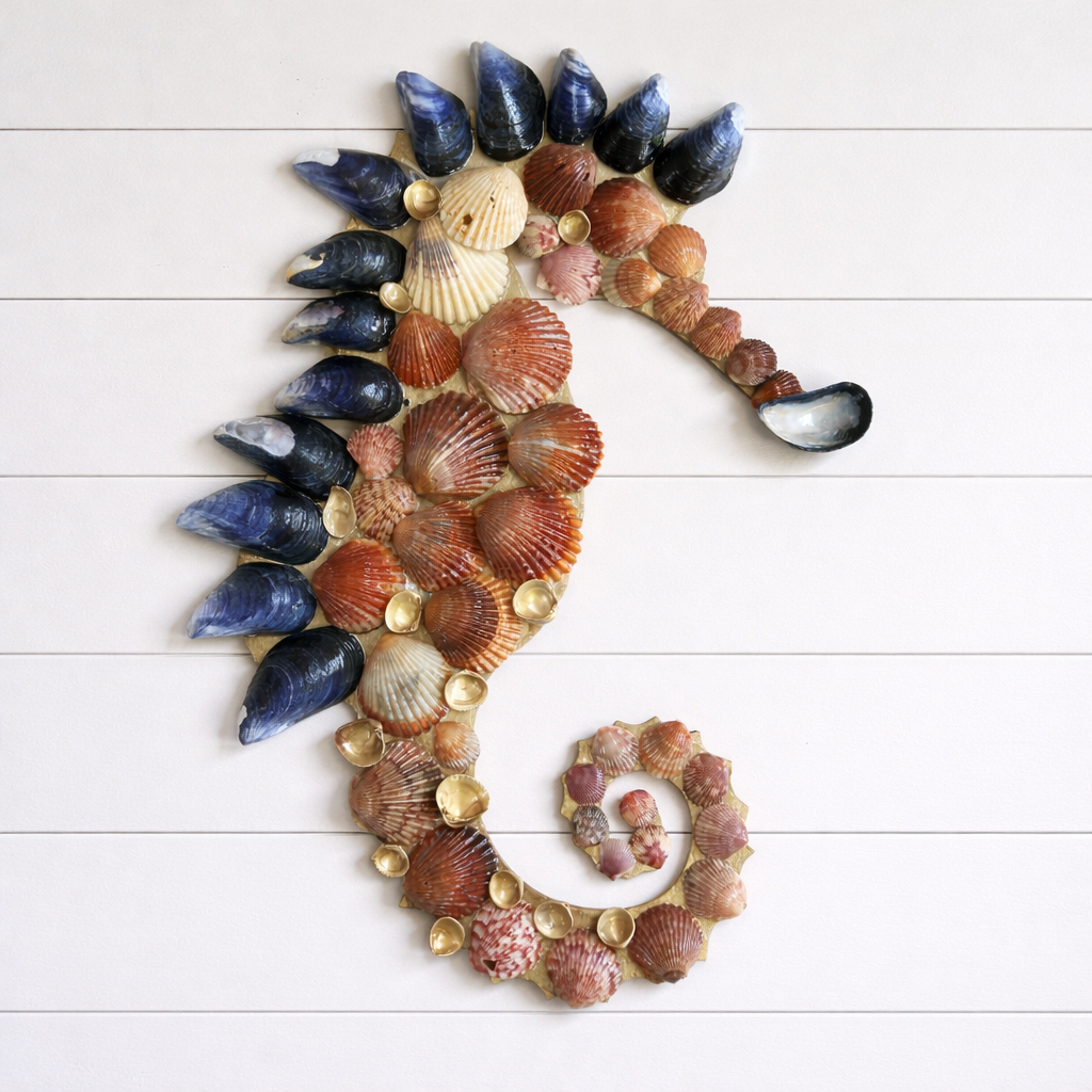 Scallop shell golden Seahorse