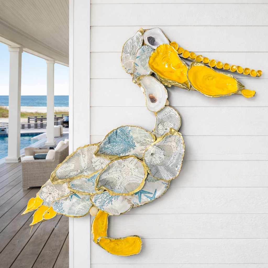 Handcrafted Oyster Shell Pelican