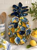 Lemon and Navy oyster shell wall hanging 18 inches
